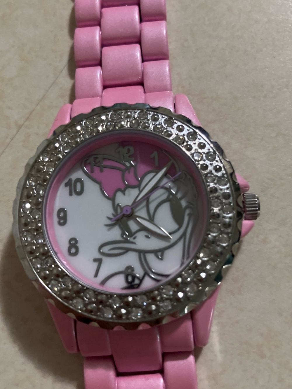 Pink Daisy Duck watch with rhinestones - not tested